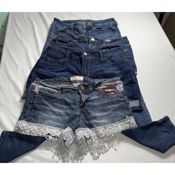 Denim Bundle Lot 4 Pc  3 Shorts 1 Pair Of Jeans Size 6 Dark & Medium Wash  BL - Picture 1 of 16
